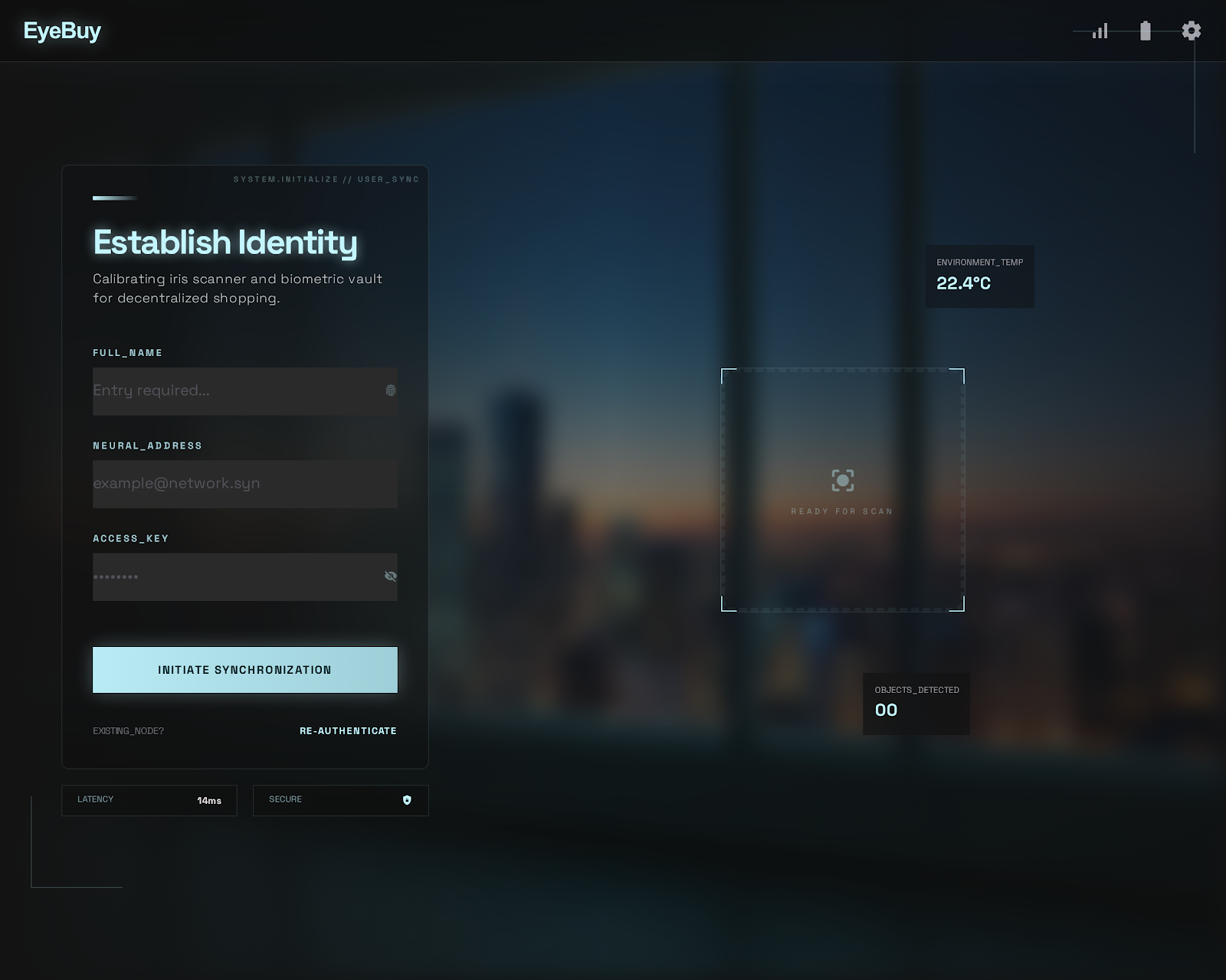 EyeBuy Sign Up Screen