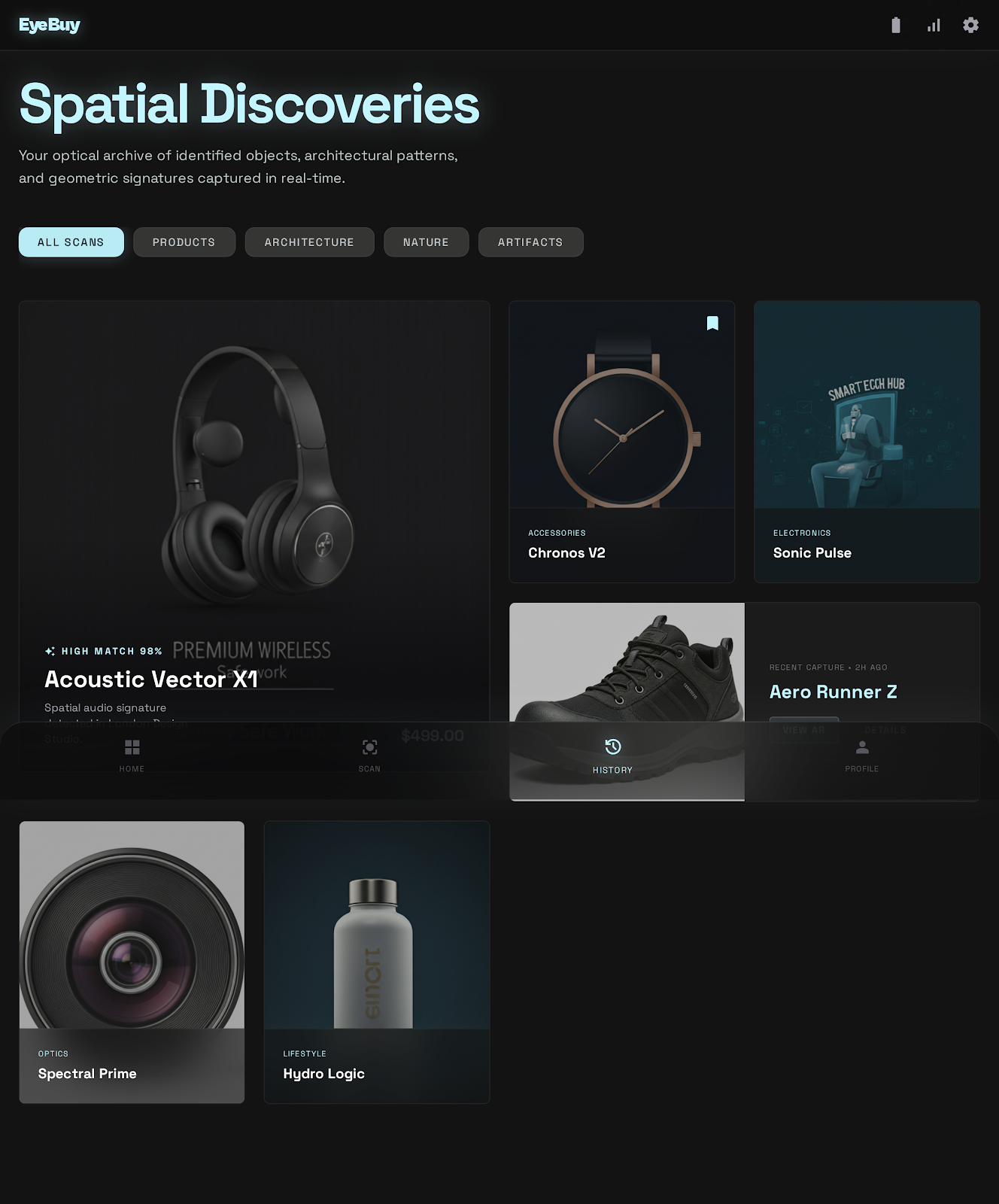 EyeBuy Scan History Screen